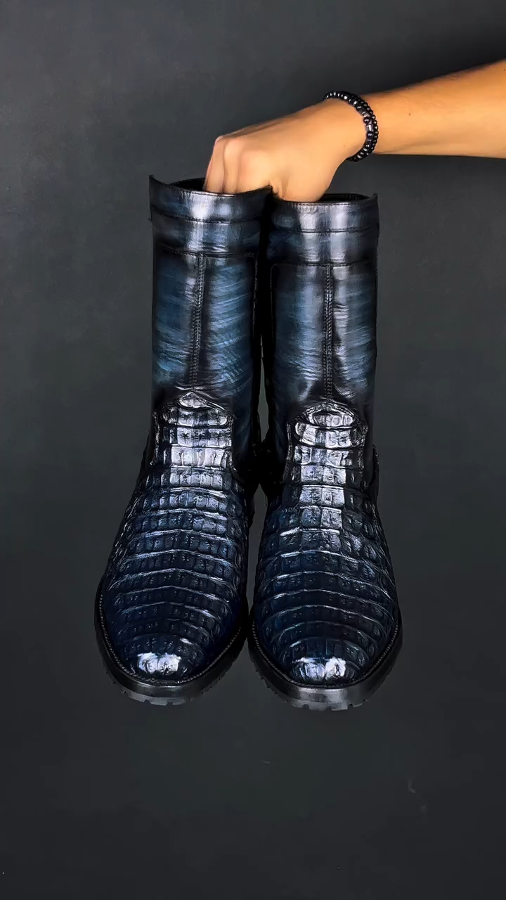 Light Blue Croc Cowboy Boots