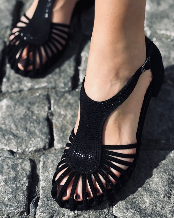 Handmade crystal suede sandals