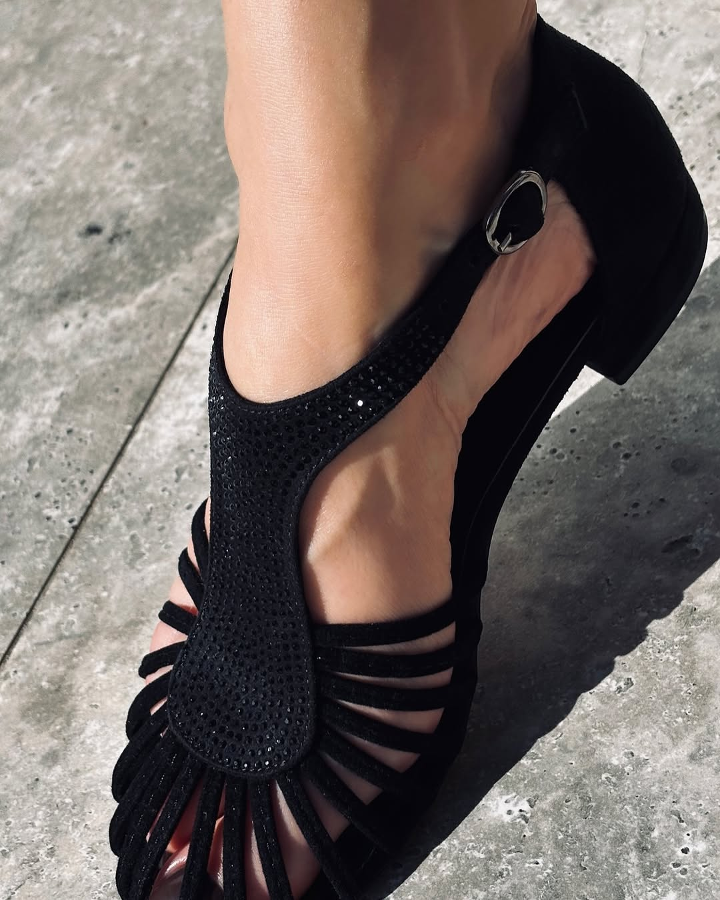 Handmade crystal suede sandals