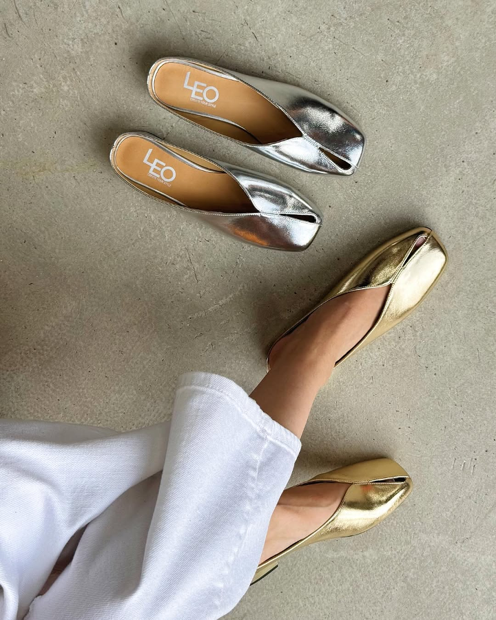 Metallic Textured Leather Flats
