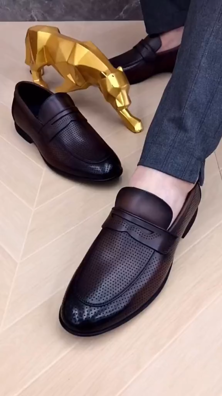 Summer Dark Brown Perforated Casual Leather Shoes