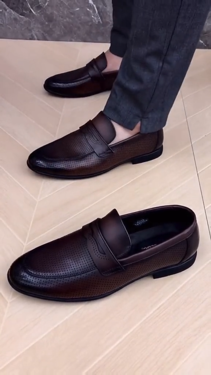 Summer Dark Brown Perforated Casual Leather Shoes