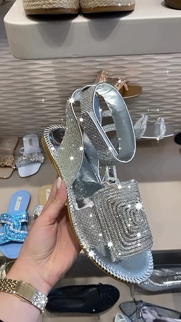 Square Silver Flat Sandals