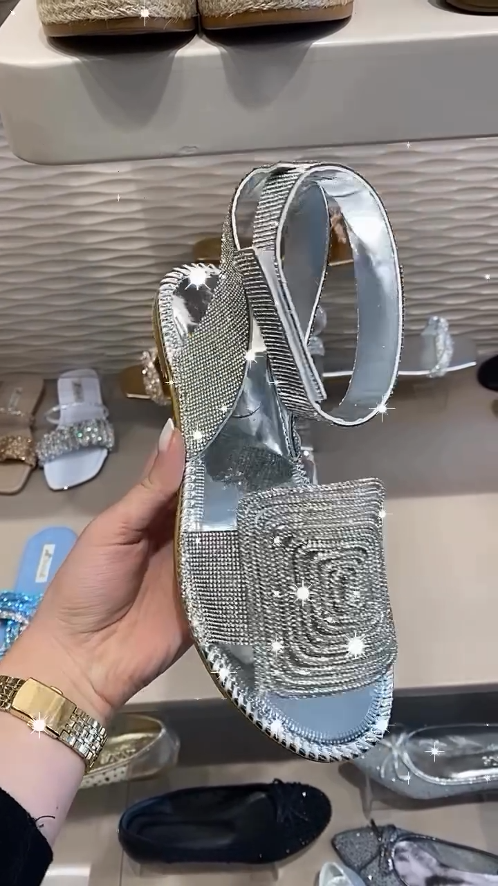 Square Silver Flat Sandals