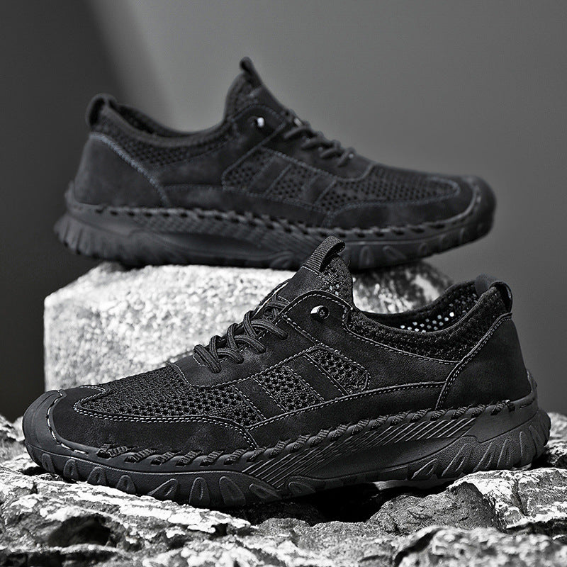 Summer Men's Stitched Cowhide Mesh Shoes