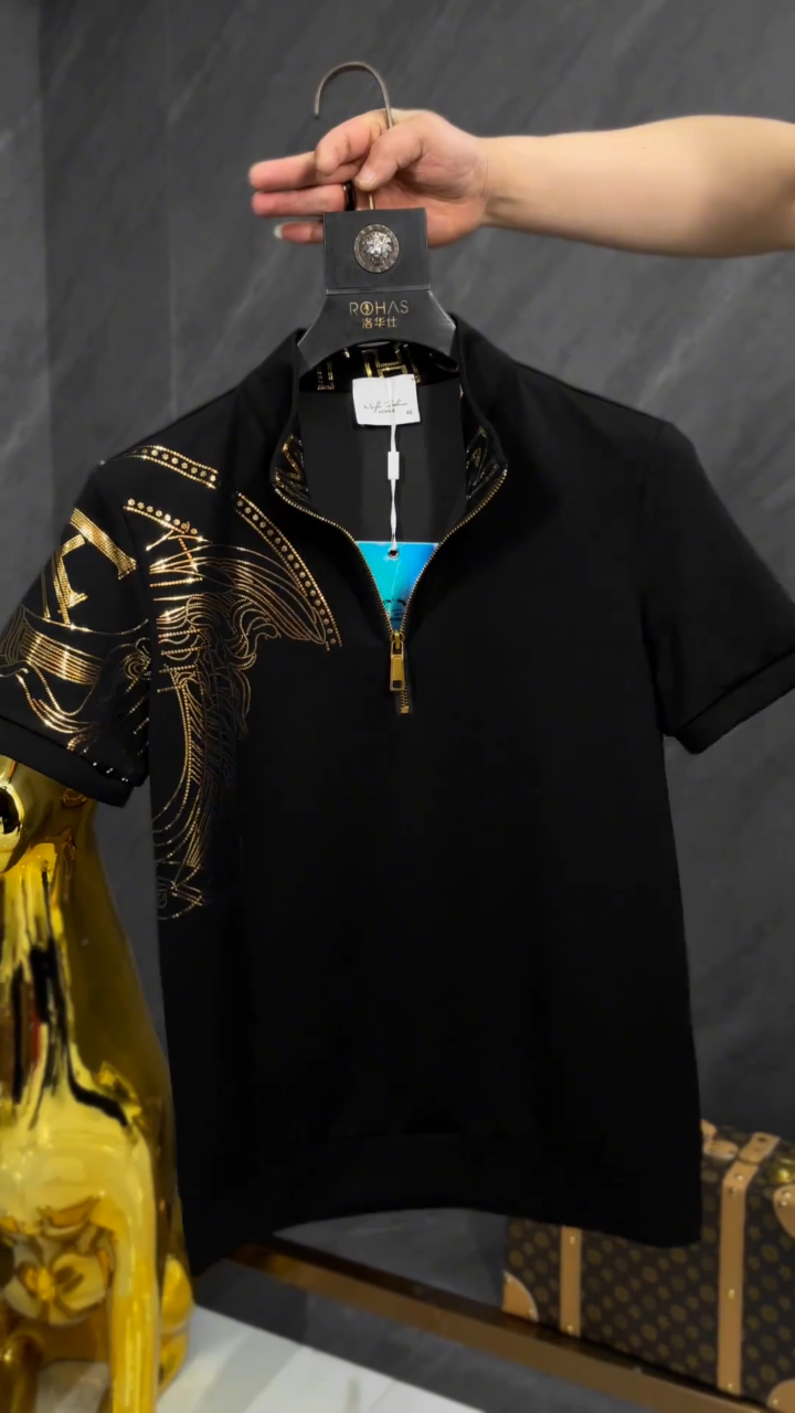 Men's stand-up collar and half-zipper short sleeve