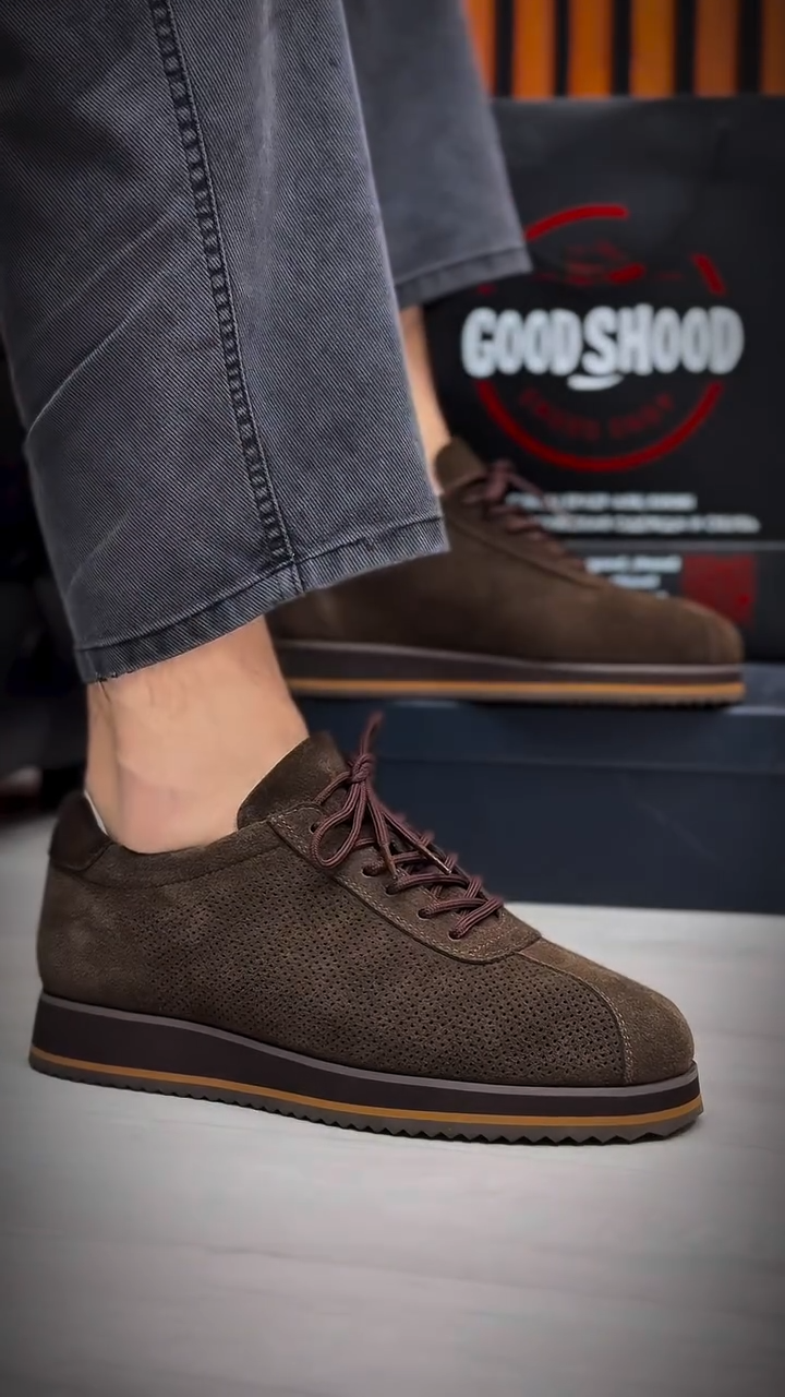 Men's Brown Leather Cutout Shoes