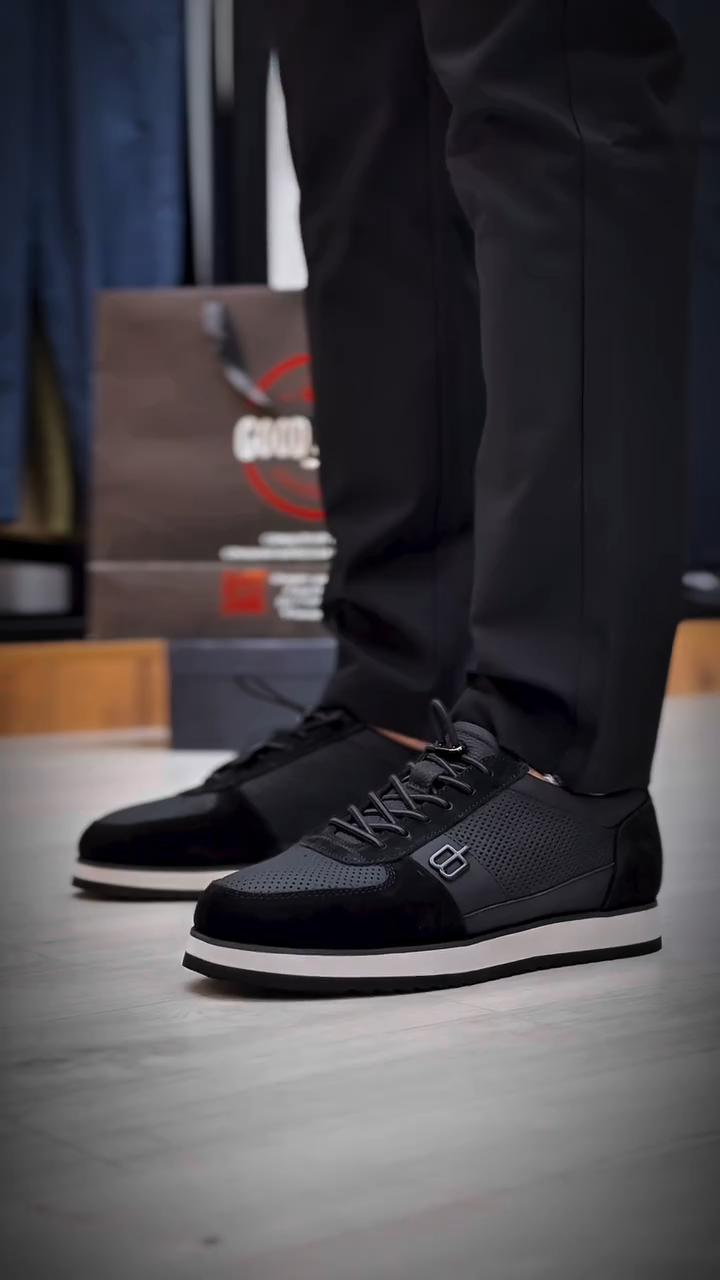 Men's Black Leather Cutout Shoes