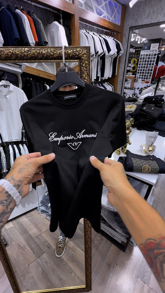 Black logo embroidered T-shirt