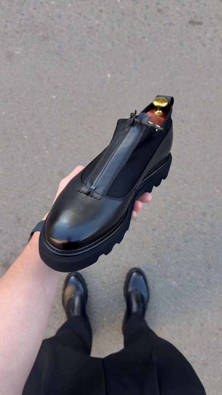 Combat Derby Zipper Leather Shoes