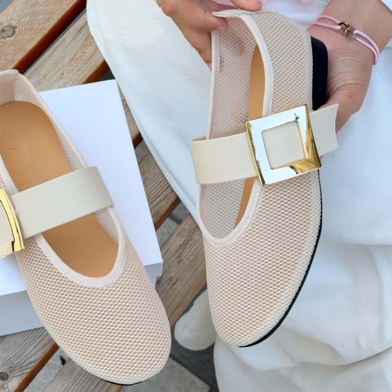 Square Button Flat Sandals Casual Sandals