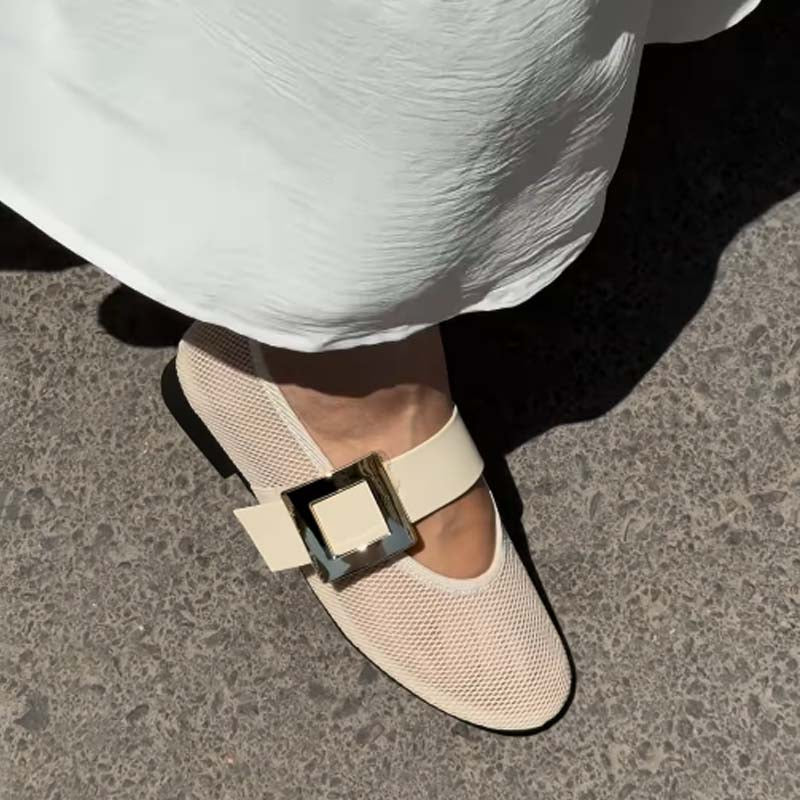 Square Button Flat Sandals Casual Sandals