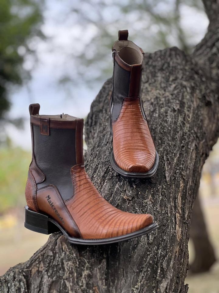 Classic Vintage Wide Leather Boots With Low Heel