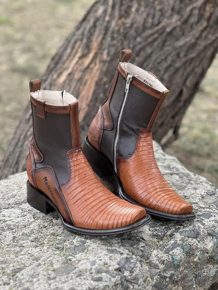 Classic Vintage Wide Leather Boots With Low Heel