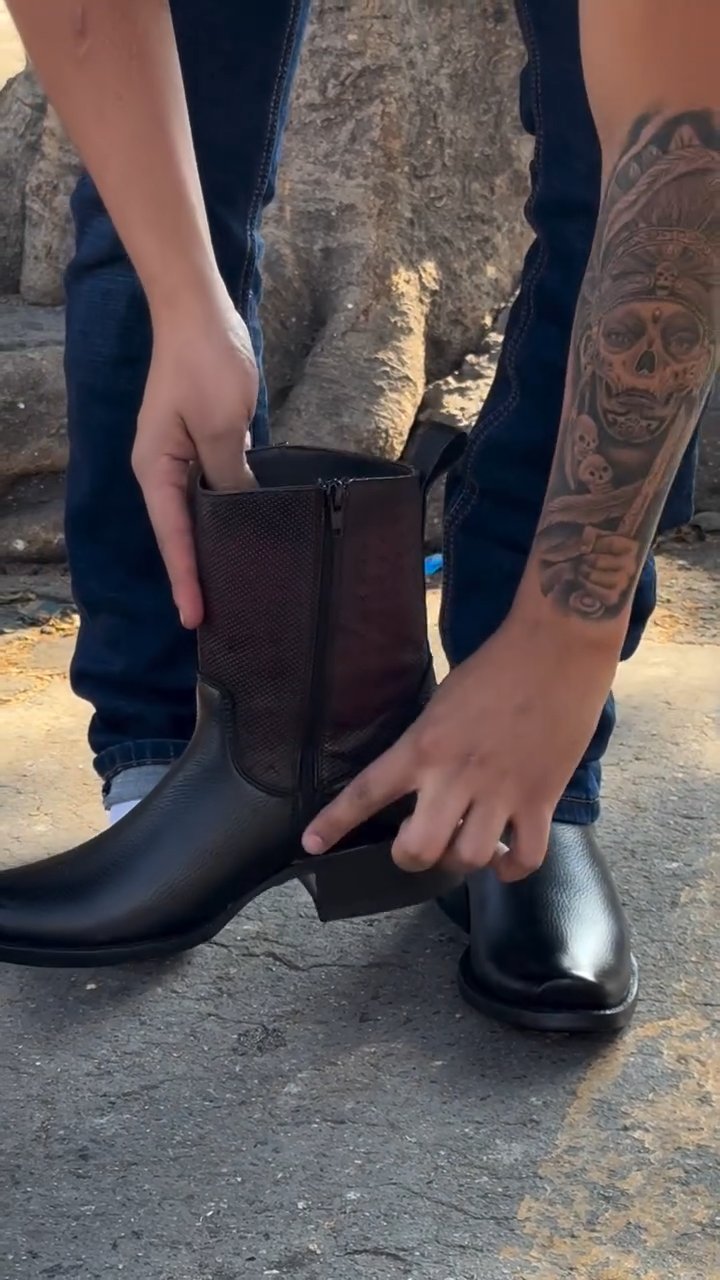 Simple Black Mid Calf Leather Boots