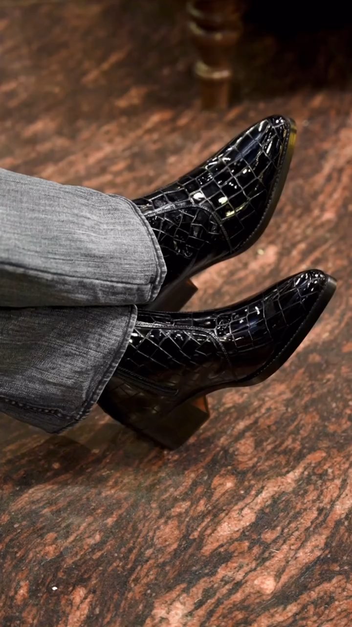 Italy Men's Black Crocodile Leather Men's Shoes