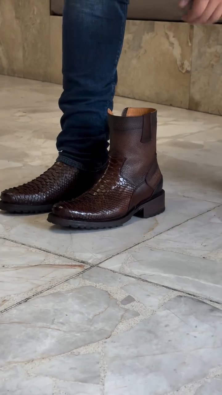 Cuadra Men's Boot in Genuine Python Leather Brown2T50PH