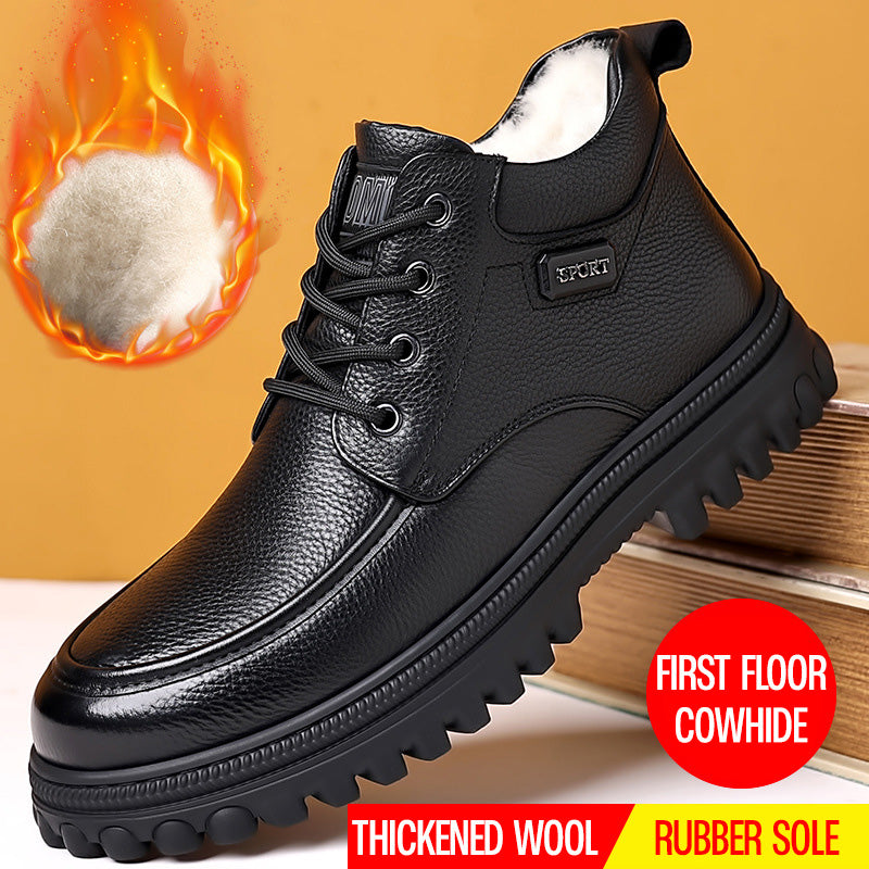 Winter head layer cowhide genuine leather wool men's cotton shoes