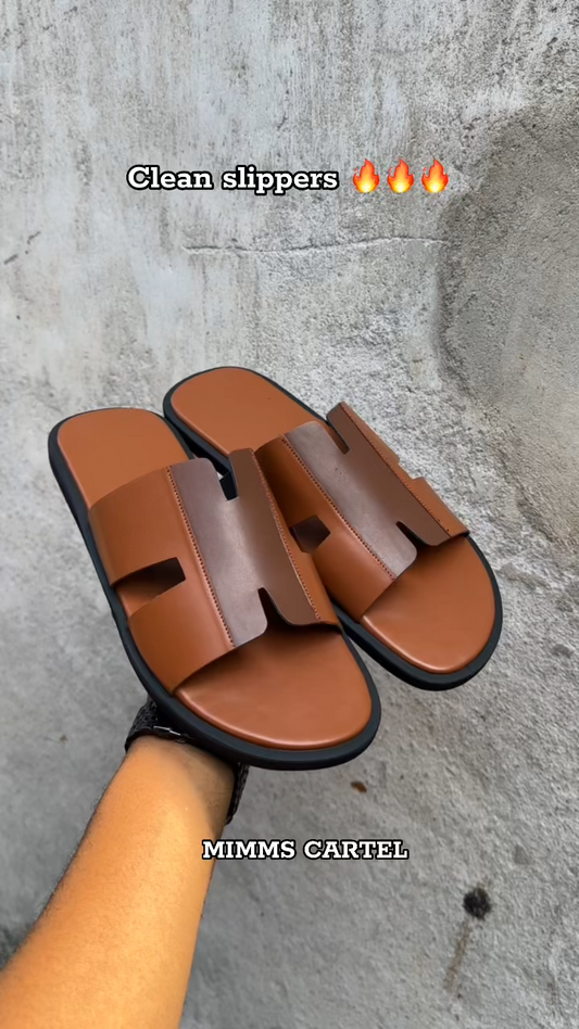 Glossy Cowhide Flap Wallet Slippers