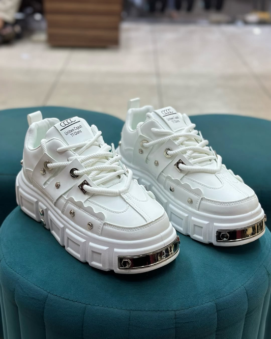 White Flat Thick Bottom Casual Board Shoes