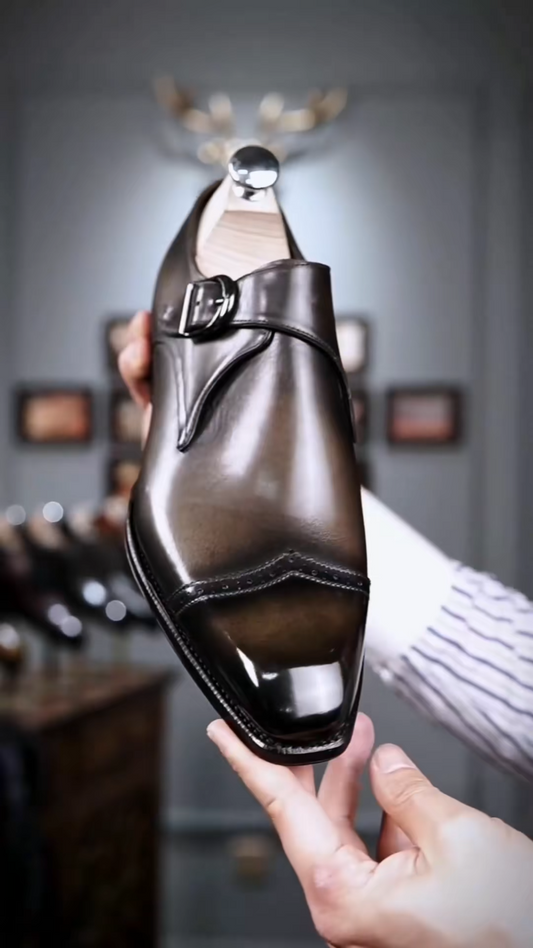 Men's Leather Buckle Pointed Toe Handmade Leather Shoes