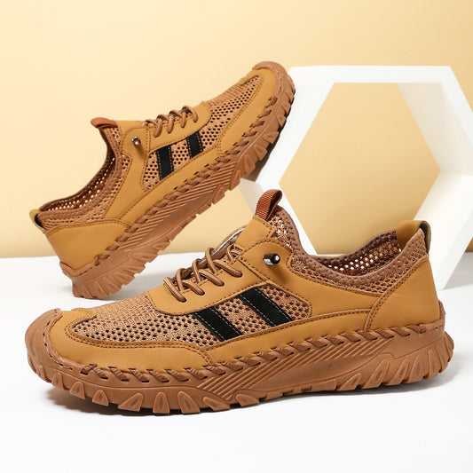 Summer Men's Stitched Cowhide Mesh Shoes