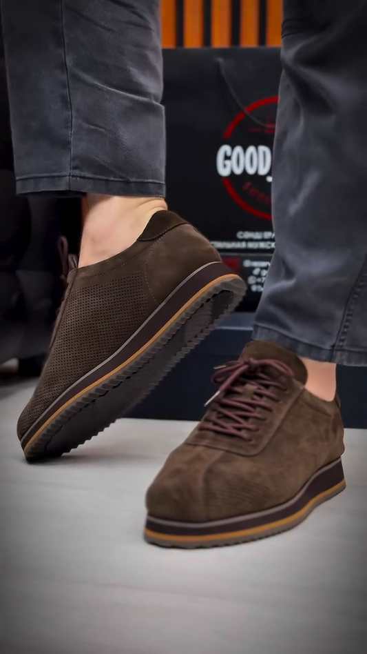 Men's Brown Leather Cutout Shoes