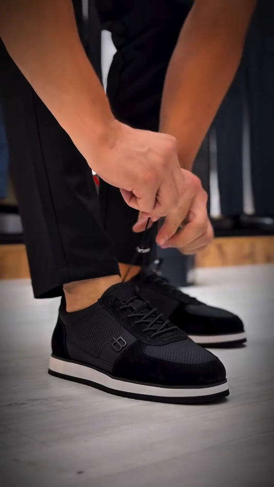 Men's Black Leather Cutout Shoes