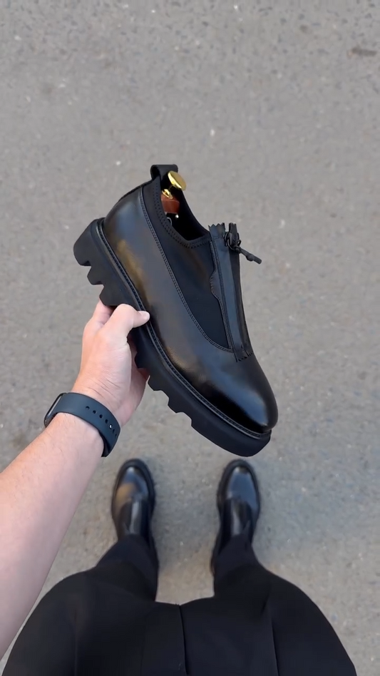Combat Derby Zipper Leather Shoes
