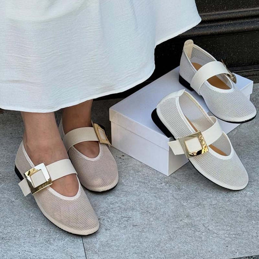 Square Button Flat Sandals Casual Sandals