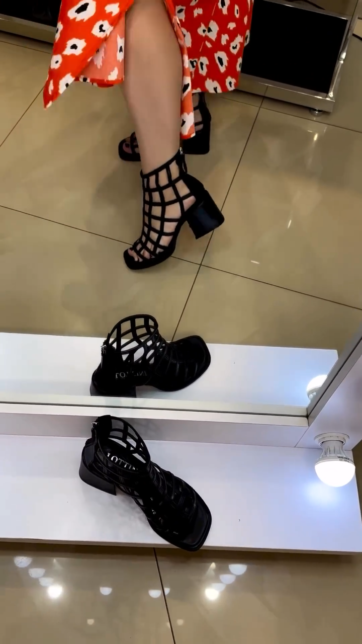 Summer Leather Mesh High Heel Sandals