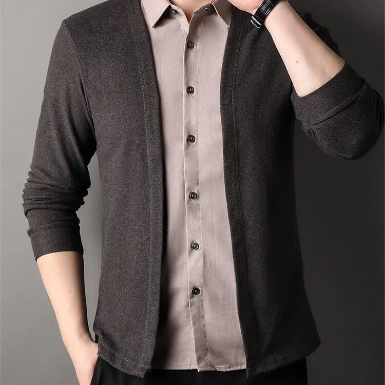 Men's fake two-piece shirt collar knitted cardigan!