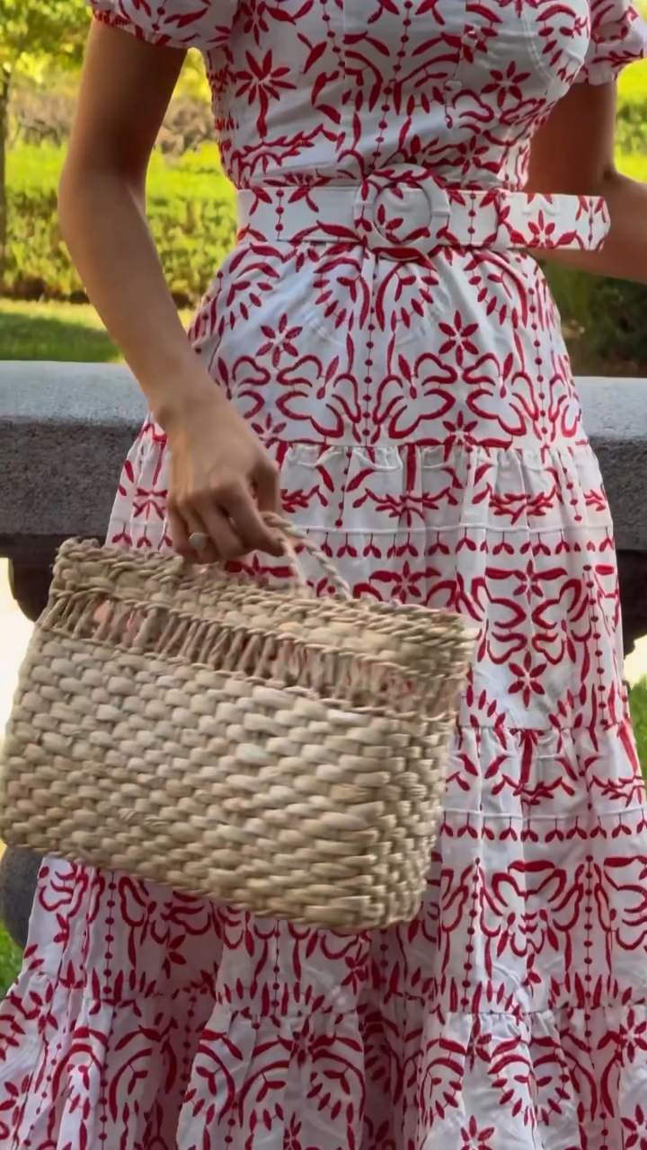 Red and off-white lace dresses