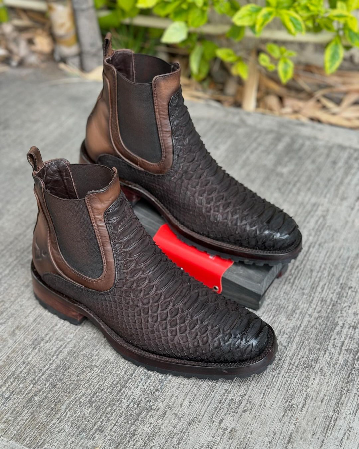 Crocodile Print Chelsea Boots Brown