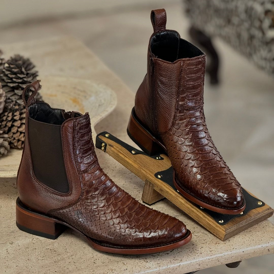 Crocodile Print Chelsea Boots Brown