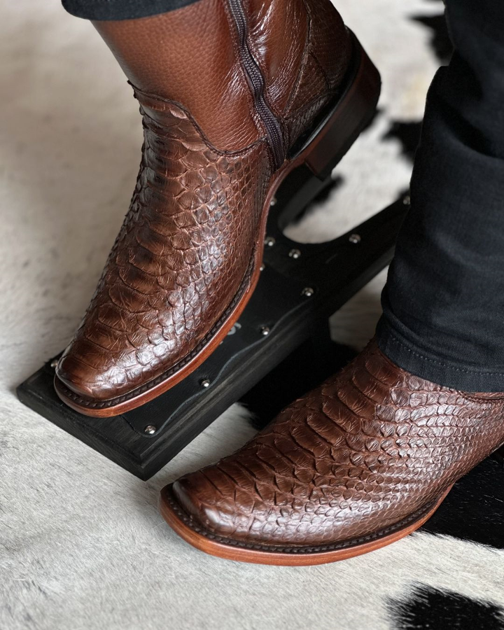 Brown Handmade Python Skin Vintage Boots