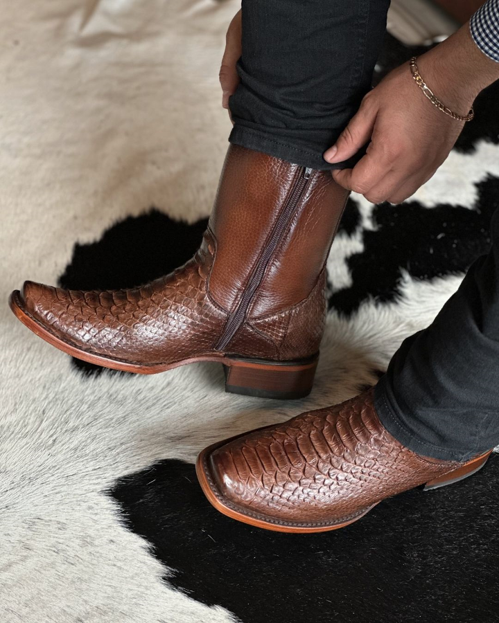 Brown Handmade Python Skin Vintage Boots