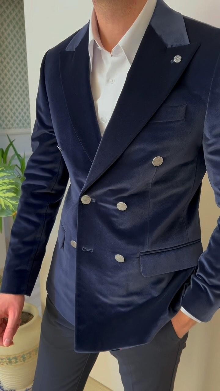 New Navy Blue Velvet Jacket