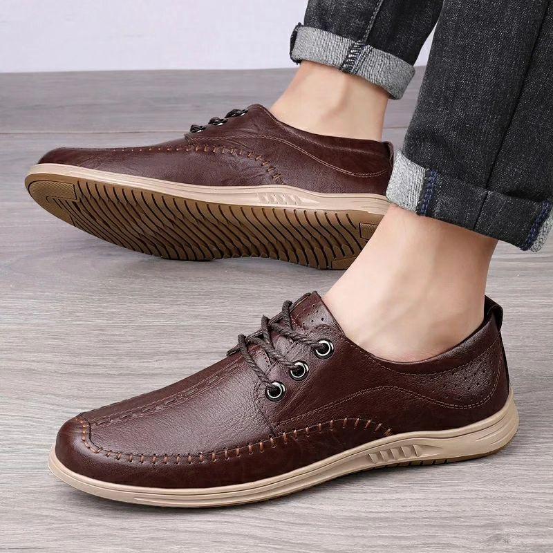 Men's Lace-up Head Layer Cowhide Business Shoes