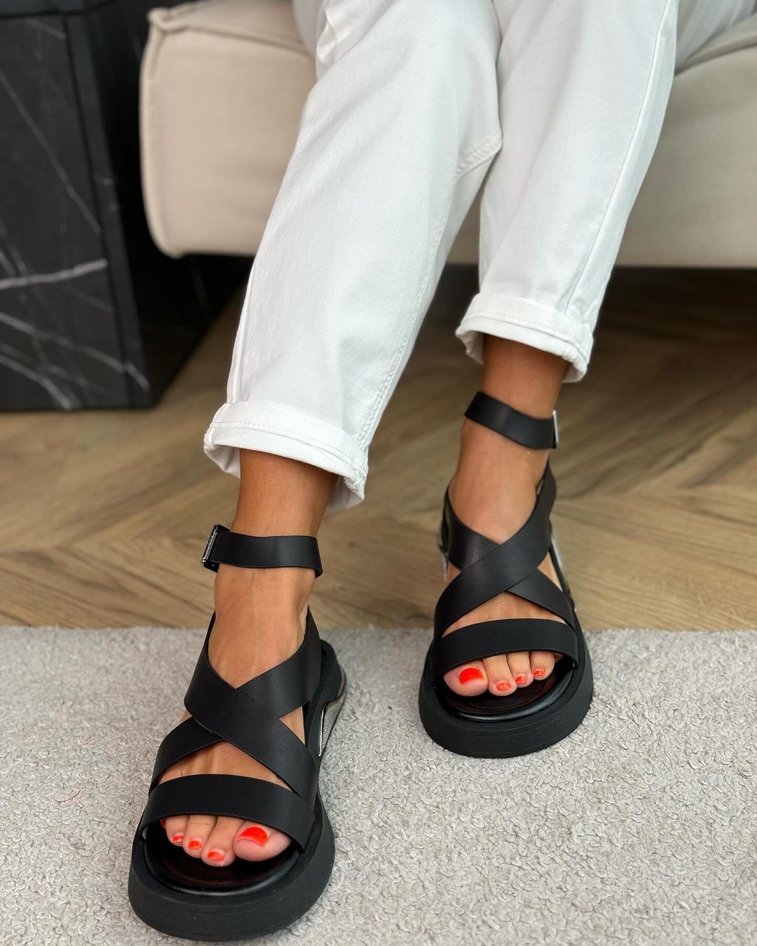 Black Leather Sandals