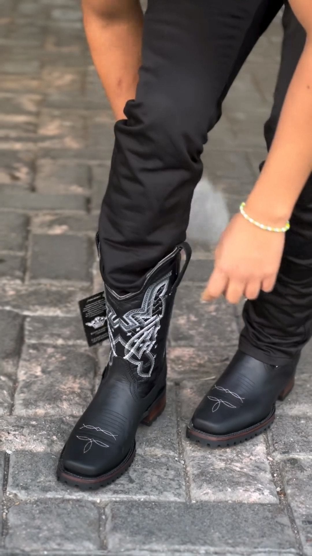 Black Embroidered Thigh High Boots