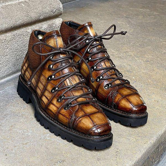 Titan Boots in crocodile leather Tabacco color