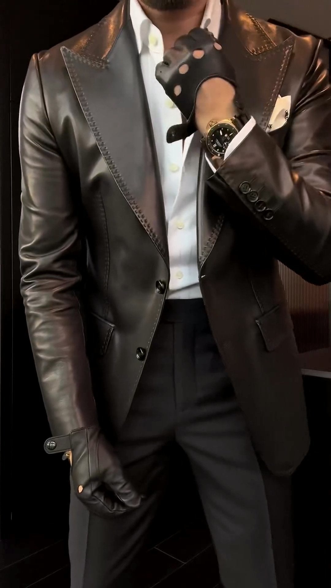 Men's Button-Lined Business Leather Jacket