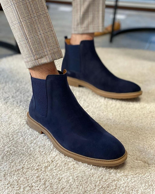 Grant Dark Blue Suede Chelsea Boots