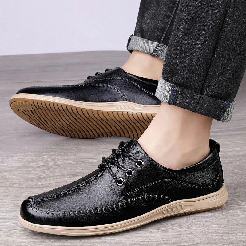 Men's Lace-up Head Layer Cowhide Business Shoes