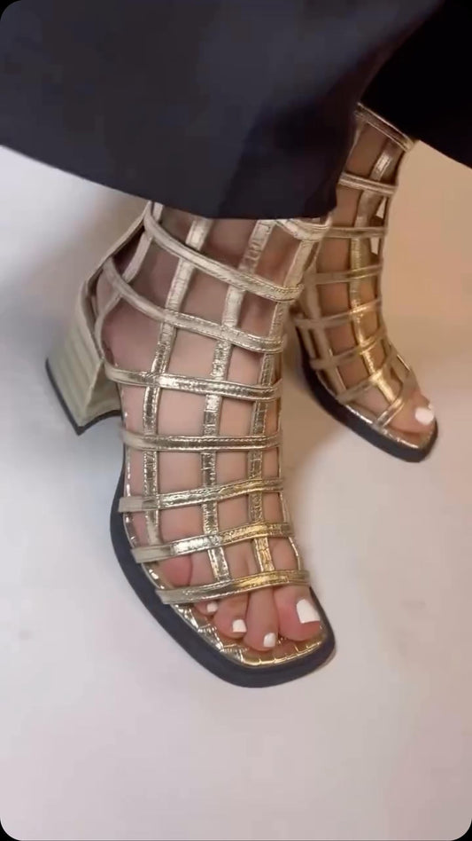 Summer Leather Mesh High Heel Sandals