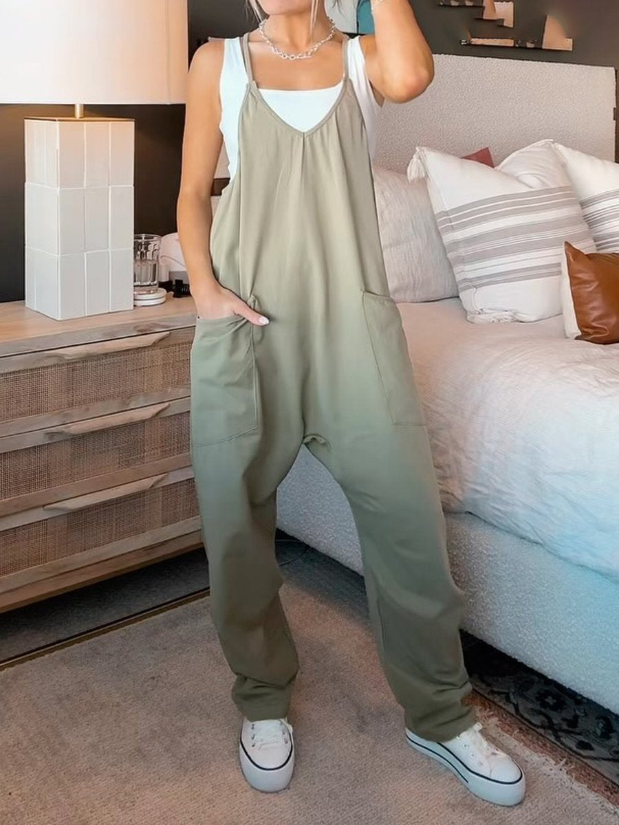 Zipper Pocket Suspenders Jumpsuit