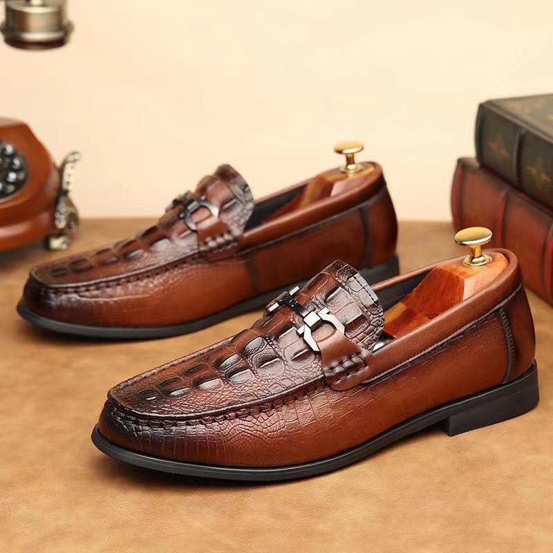 Men's Low Heel Crocodile Embossed Casual Leather Shoes