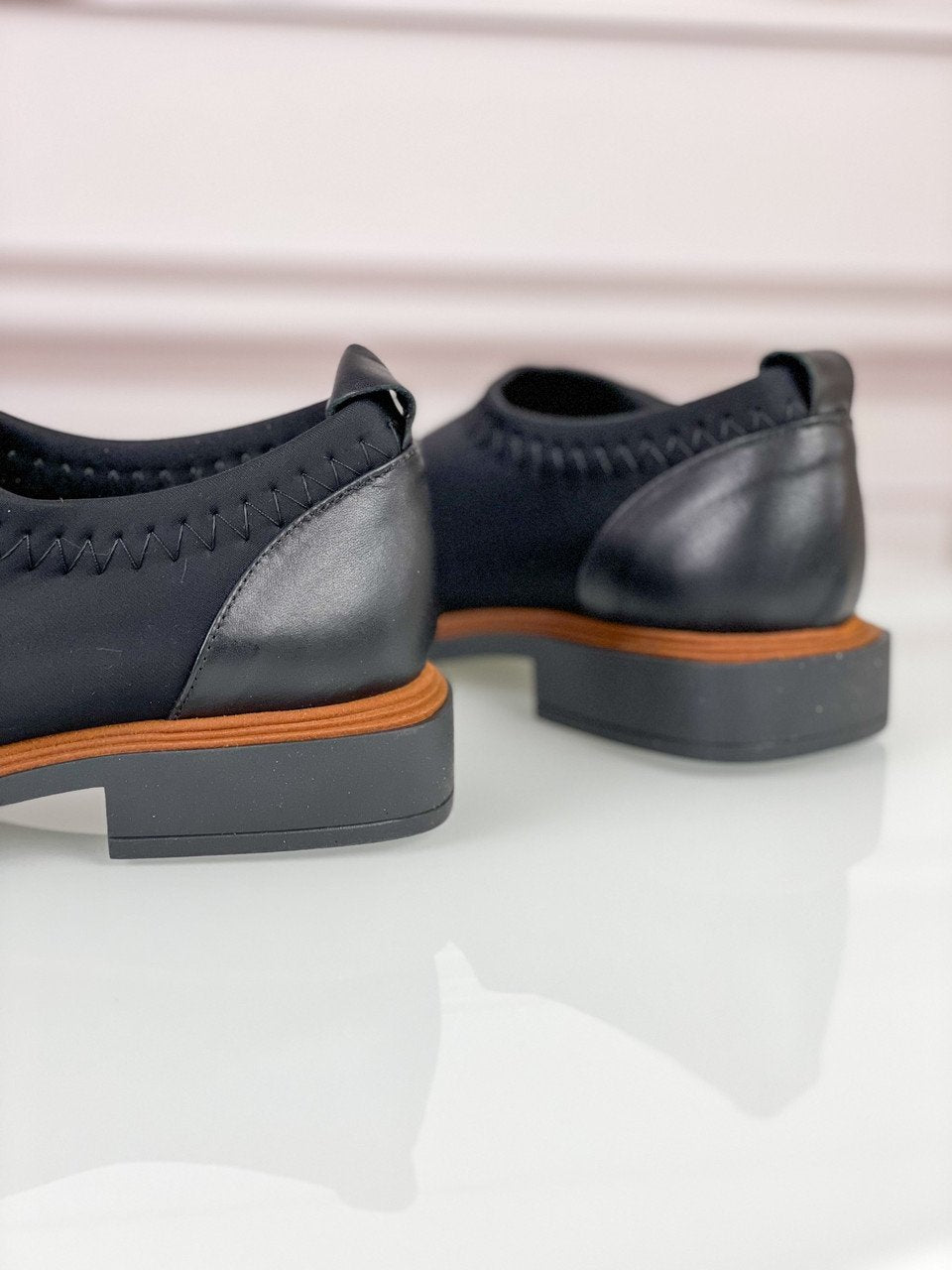 Black Stretch Leather Shoes in Aquamarine