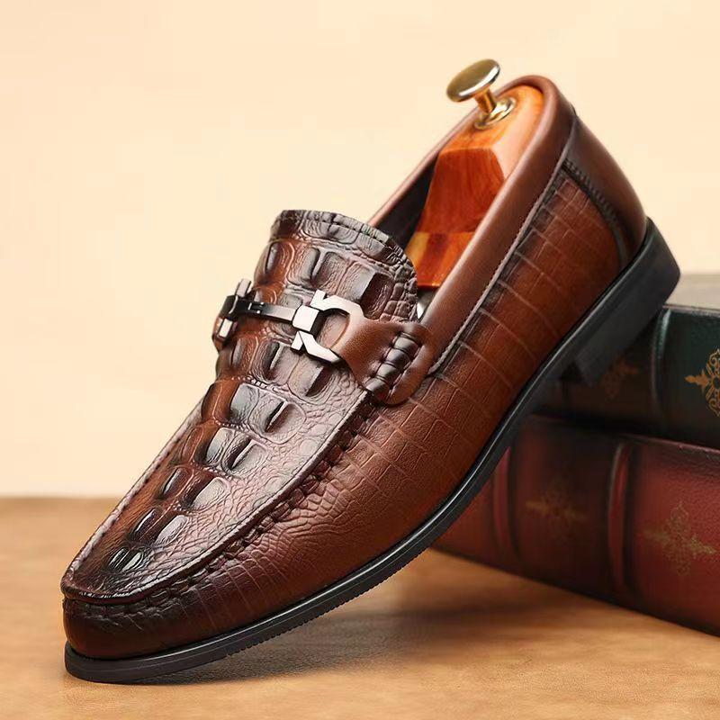 Men's Low Heel Crocodile Embossed Casual Leather Shoes